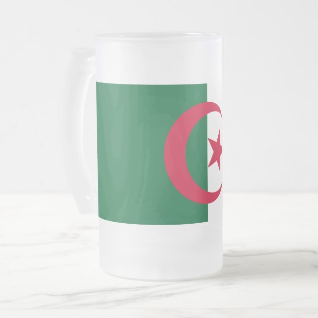Mattierte Tasse aus Glas mit algerischer Flagge (Vorderseite Links)