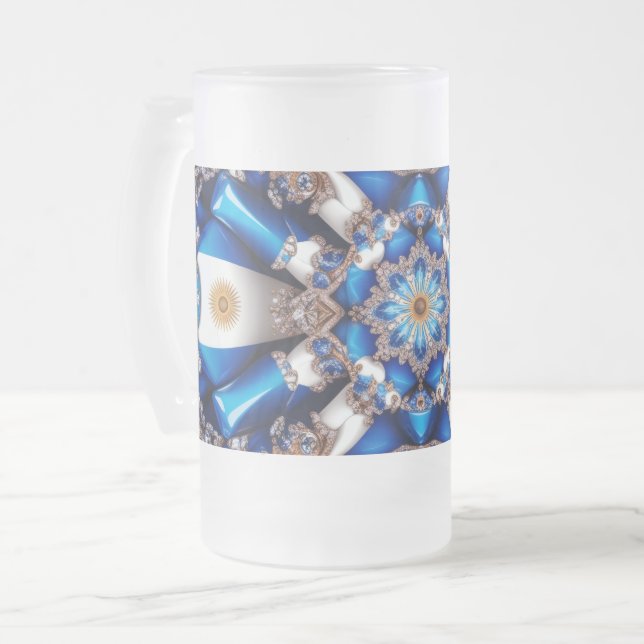 Mattierte Tasse aus Glas mit argentinischer Farbge (Vorderseite Links)