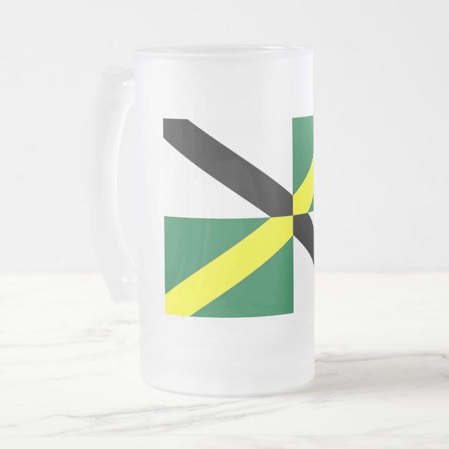 Mattierte Tasse aus Glas mit der Flagge von Monter (Vorderseite Links)