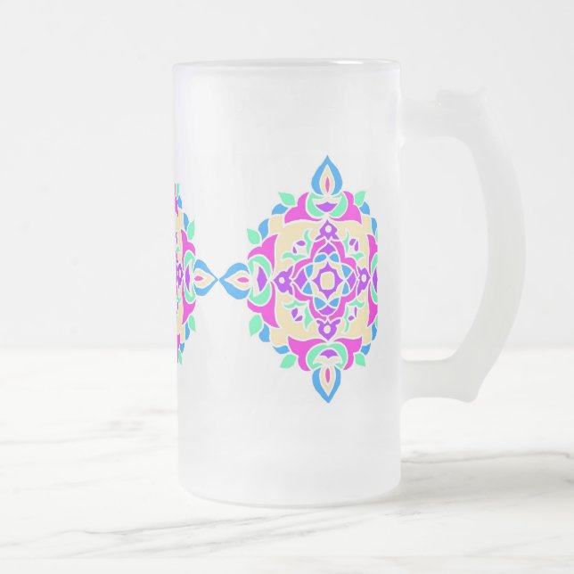 Mattierte Tasse aus Glas mit Rangoli-Muster (Rechts)