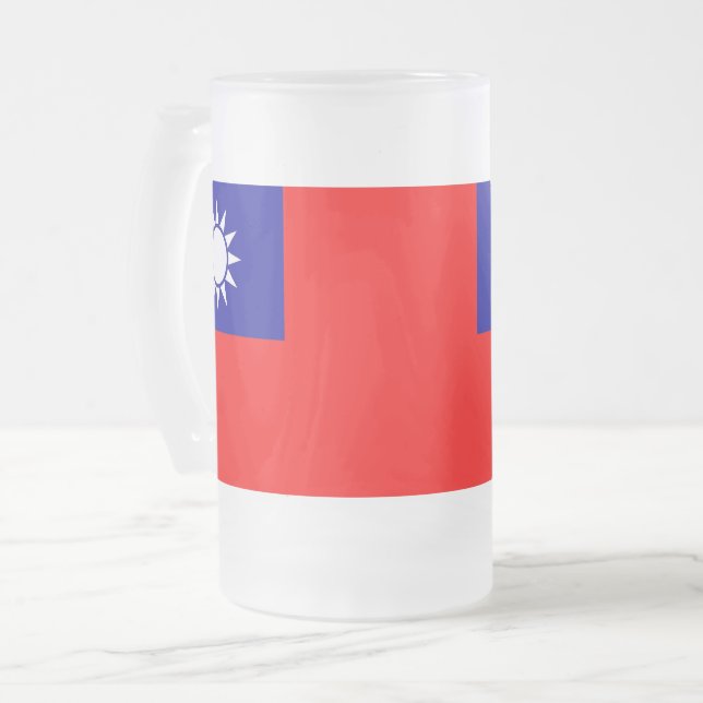 Mattierte Tasse aus Glas mit taiwanischer Flagge (Vorderseite Links)