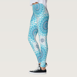 Mattierte Wintergeometrie in Blau und Weiß Mandala Leggings