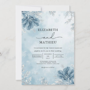 Mattierter blauer Winter blüht Hochzeit Einladung