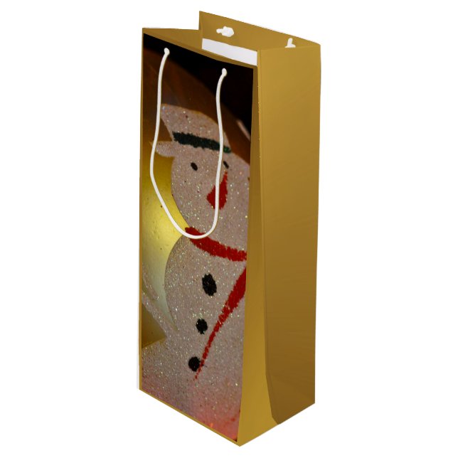 Mattierter Schneemann Weihnachtsschmuck Geschenktüte Für Weinflaschen (Vorderseite Schrägansicht)