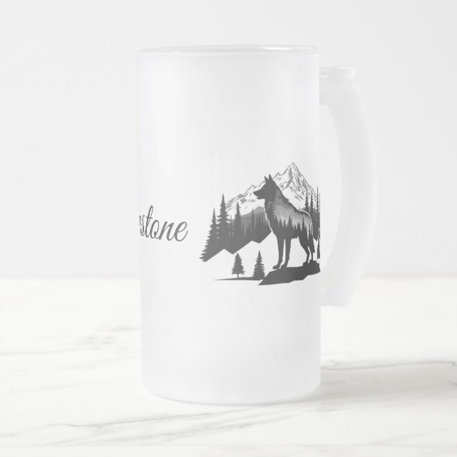 Mattierter Tasse-Yellowstone Wolf Mattglas Bierglas (VorderseiteRechts)