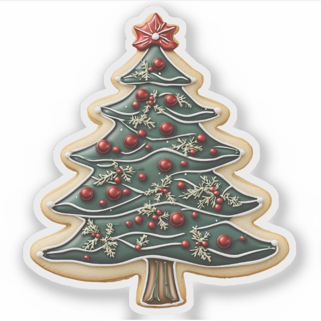 Mattiertes Rot-Grün-Weihnachtsbaum-Cookie Aufkleber (Vorderseite)