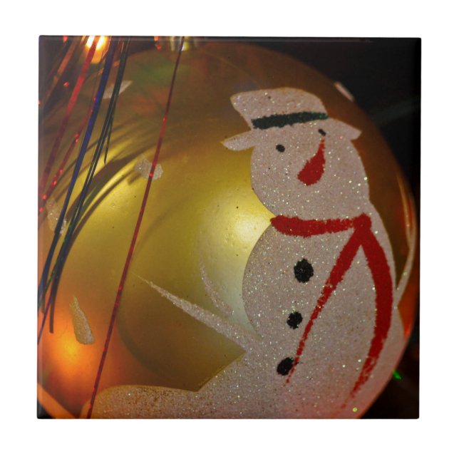 Mattiertes Schneemann-Ornament Fliese (Vorderseite)