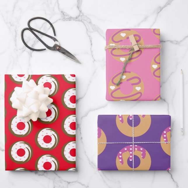 Mattiertes Tropfen Donuts Hörmuster Geschenkpapier Set (Vorderseite)
