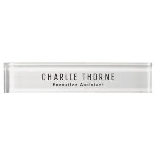 Mattiertes White Desk Namplate mit Name und Titel Namensplakette