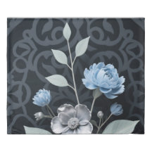 Mattiertes Winter Floral, Icy Blue & Silver Muster
