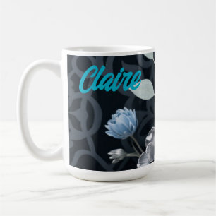Mattiertes Winter Floral, Icy Blue & Silver Muster Kaffeetasse