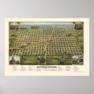 Mattoon, IL Panorama Karte - 1884 Poster