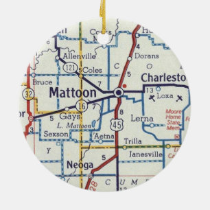 Mattoon IL Vintag Map Keramik Ornament