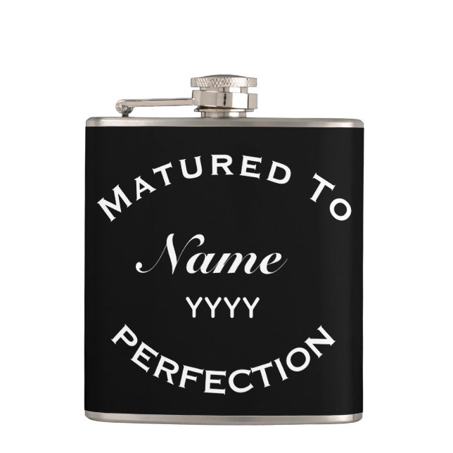 Matured To Perfection Personalised Birthday Gift Flachmann (Vorderseite)