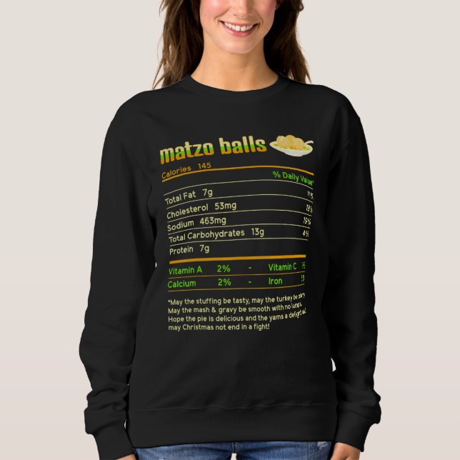 Matzo Balls Nutrition Fakten Jüdische Hanukkah Chr Sweatshirt (Vorderseite)