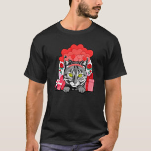 Mau Cat Valentinstag Hearts Balloons Fl T-Shirt