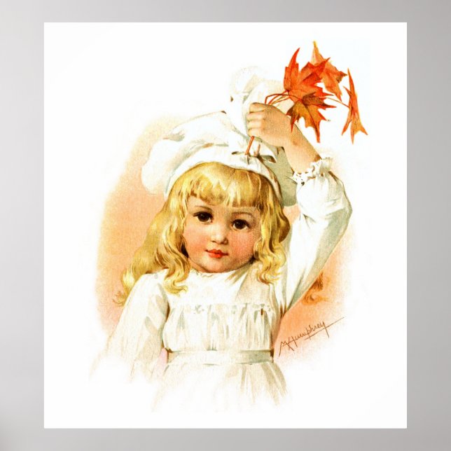 Maud Humphrey: Herbstmädchen mit Ahornblättern Poster (Vorne)