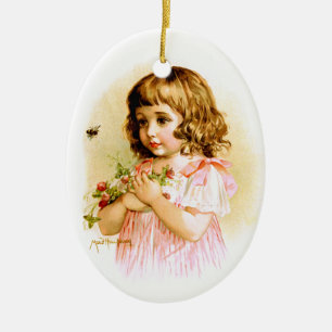 Maud Humphrey: Sommer-Mädchen mit Blumen und Biene Keramik Ornament