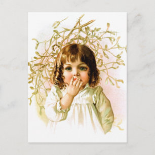Maud Humphrey: Wintermädchen unter Mistletoe Postkarte