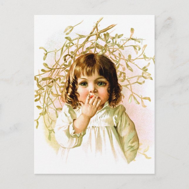 Maud Humphrey: Wintermädchen unter Mistletoe Postkarte (Vorderseite)