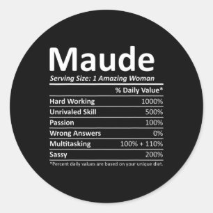 Maude Nutrition Personalisierter Name Lustiges Wei Runder Aufkleber
