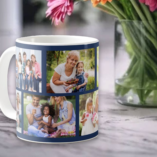 Mauerwerk-Gitter Deep Blue 8-Foto-Collage Kaffeetasse (Von Creator hochgeladen)