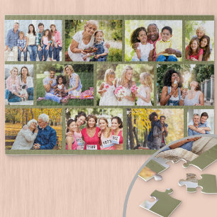 Mauerwerk-Gitter-Familienfoto-Collage Grün Puzzle
