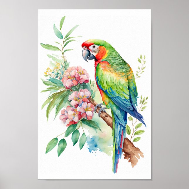 Mauerwerk Macaw Parrot mit tropischen Blume Poster (Vorne)
