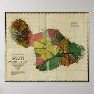 Maui, 1885, Vintage Hawaii Karte Poster