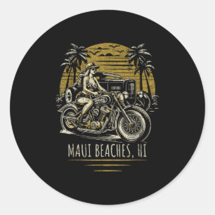 Maui Beaches Hawaii Motorrad Hotrod Vintag Desi Runder Aufkleber