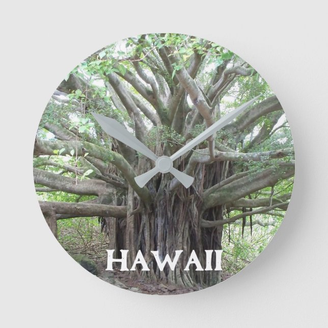 Maui Hawaii Bayan Tree Clock Runde Wanduhr (Vorderseite)