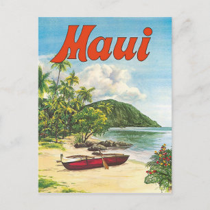 Maui, Hawaii, Boote am Strand, Vintage, Reise Postkarte