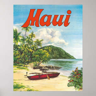 Maui, Hawaii, Boote auf dem Strand, Vintag, Reise Poster