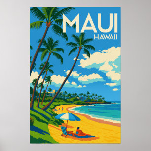 Maui Hawaii Farbige Vintage-Reise Poster
