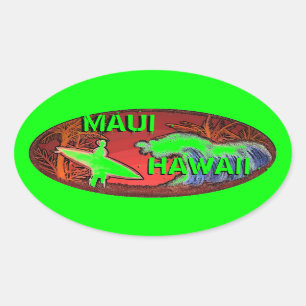 Maui Hawaii Grüne Surfer Wellen Kunst Aufkleber