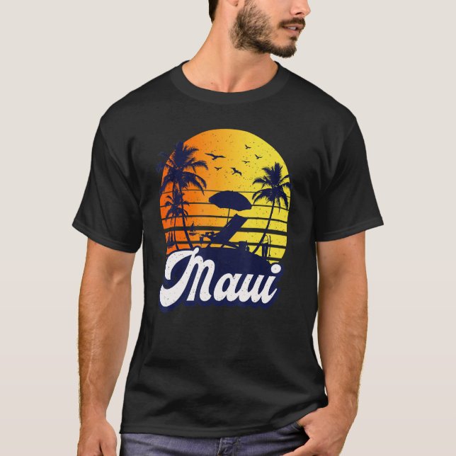 Maui Hawaii Hawaiian Sunset Beach Retro T-Shirt (Vorderseite)