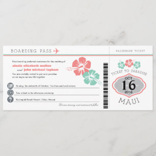 Maui Hawaii Hibiskus Boarding Pass Wedding Einladung