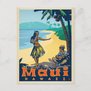 Maui, Hawaii   Hula Girl & Ukele Postkarte