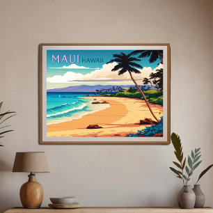 Maui Hawaii Kaanapali Beach Vintag Retro Poster