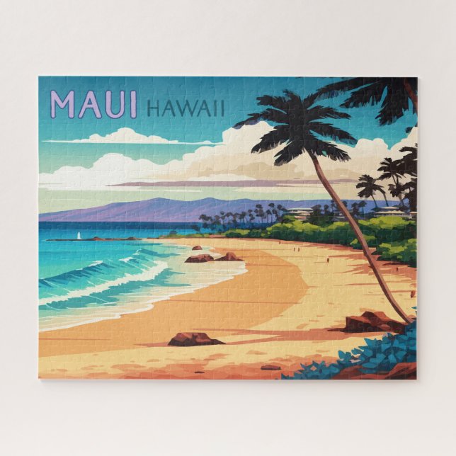 Maui Hawaii Kaanapali Beach Vintag Retro Puzzle (Horizontal)