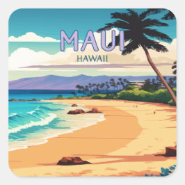 Maui Hawaii Kaanapali Beach Vintag Retro Quadratischer Aufkleber