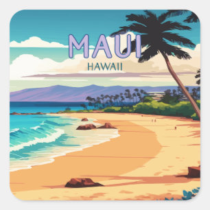 Maui Hawaii Kaanapali Strand Vintage Retro Quadratischer Aufkleber
