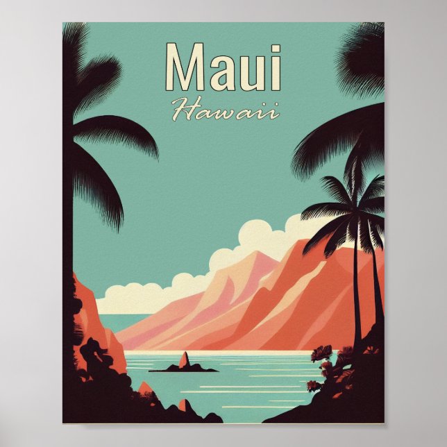 Maui Hawaii Minimalistisch Vintage Travel Poster (Vorne)