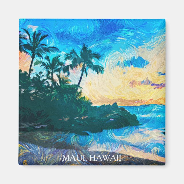 Maui Hawaii Oil Paint Illustration Reise Magnet (Vorne)