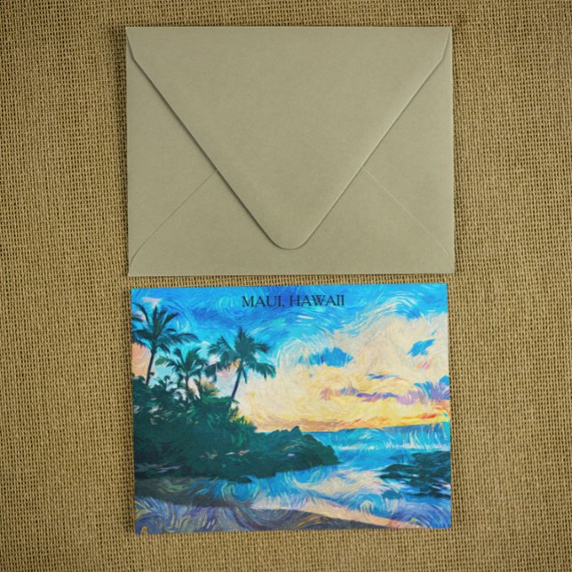 Maui Hawaii Oil Paint Illustration Reise Postkarte (Maui Hawaii Oil Paint Illustration travel Postcard)