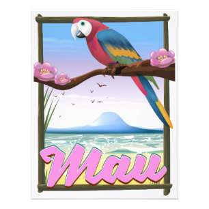 Maui Hawaii Papagei tropisches Reiseplakat Fotodruck