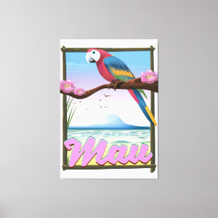 Maui Hawaii Papagei tropisches Reiseplakat Leinwanddruck