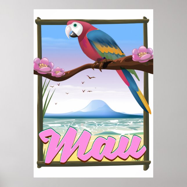 Maui Hawaii-Papagei-tropisches Reiseplakat Poster (Vorne)