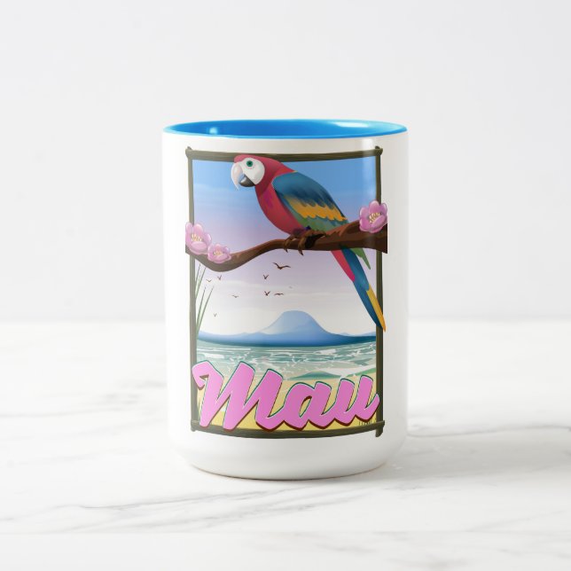 Maui Hawaii-Papagei-tropisches Reiseplakat Zweifarbige Tasse (Mittel)