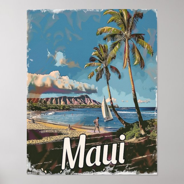 Maui Hawaii Reiseposter Art Print Poster (Vorne)
